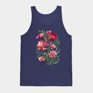 Pink Cosmos Flowers Watercolor Painting Tank Top